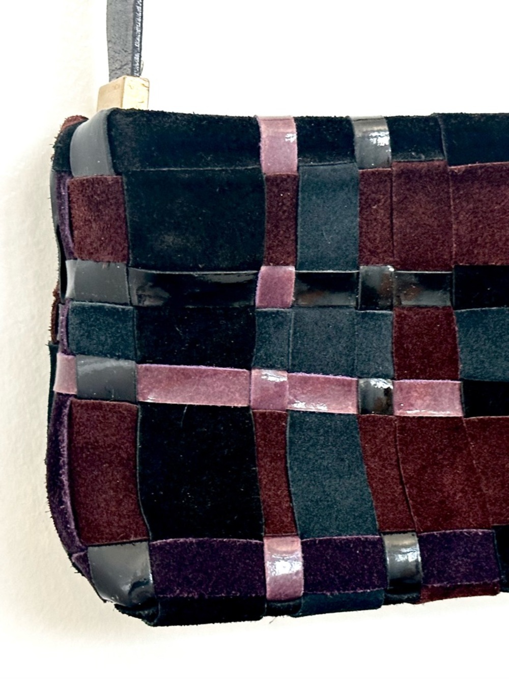 Francesco Biasia Woven Leather Patchwork Shoulder Bag in Black, Purple & Blue - Picture 2 of 11